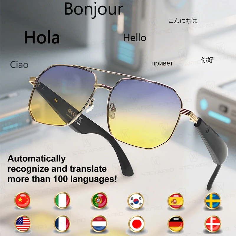 

New Fashion Smart Glasses Men Women Ai Translate Bluetooth Call Camera Control Ai Voice Intelligent Ultraviolet-proof Sunglasses