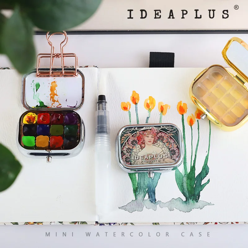 IDEAPLUS-Ensemble de peinture aquarelle de voyage portable, 10 grilles, 12/16 grilles, distributeur africain mini, palette, sous-emballage,