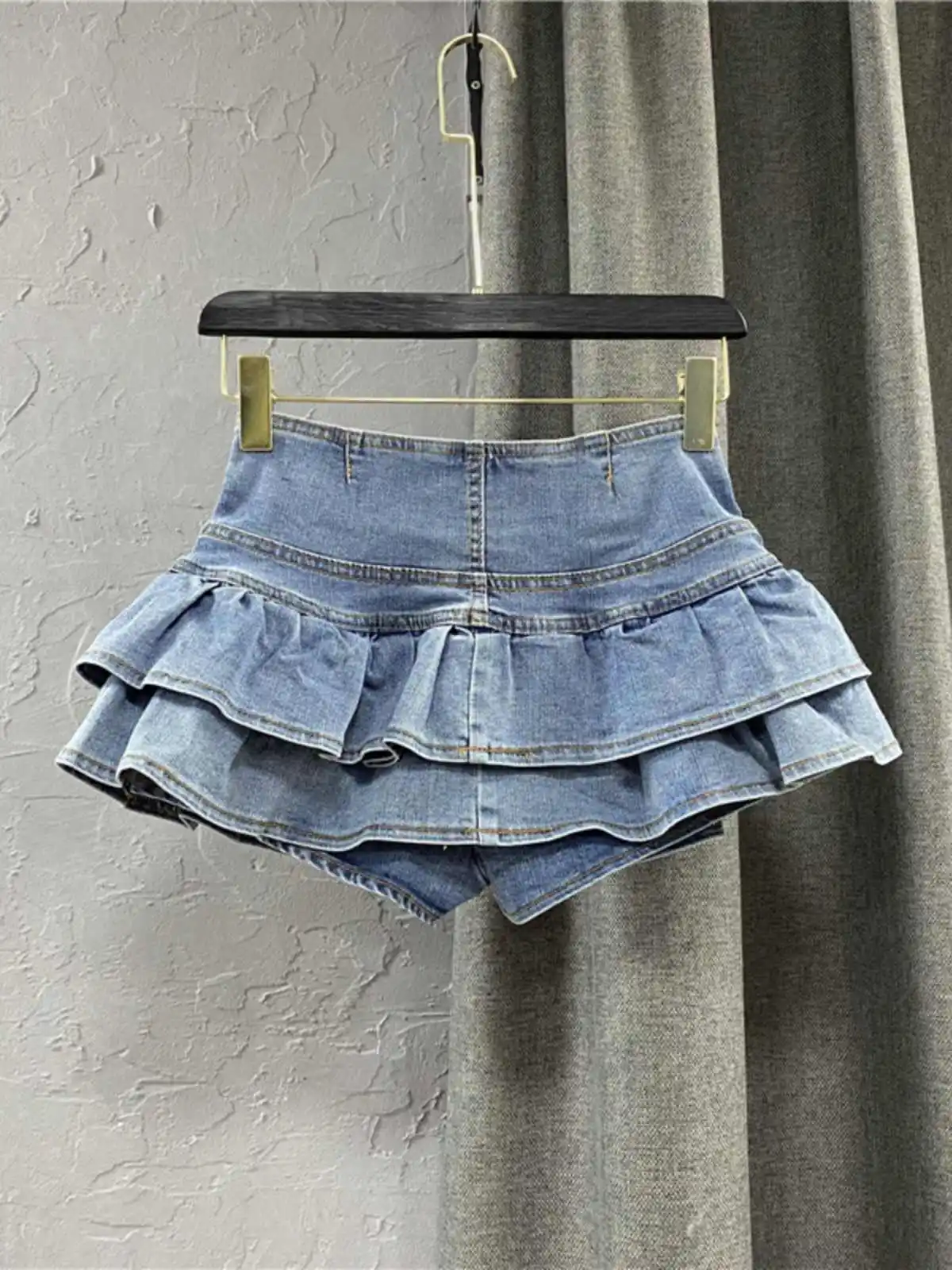 Vintage Denim Skirt Shorts Women Summer Korean Fashion High Waist A-line Wash Blue Slim Cute Sexy Mini Jeans Ruffle Skirt Female