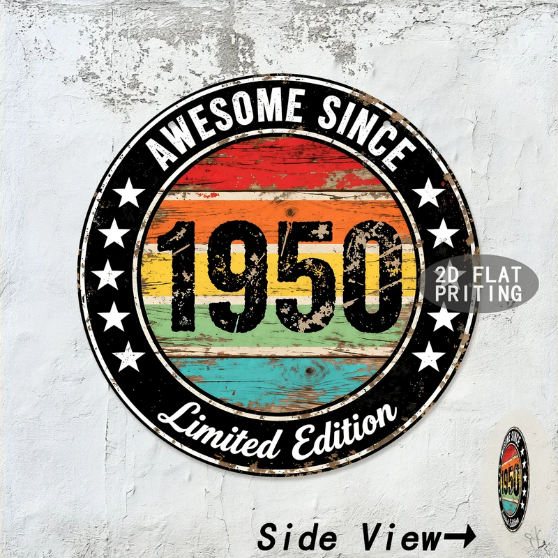 2D Flat Round Metal Tin Sign Vintage Retro Limited Edition Year Number Birthday Letter Text Wall Decor Plaque For Home Cafe Ba