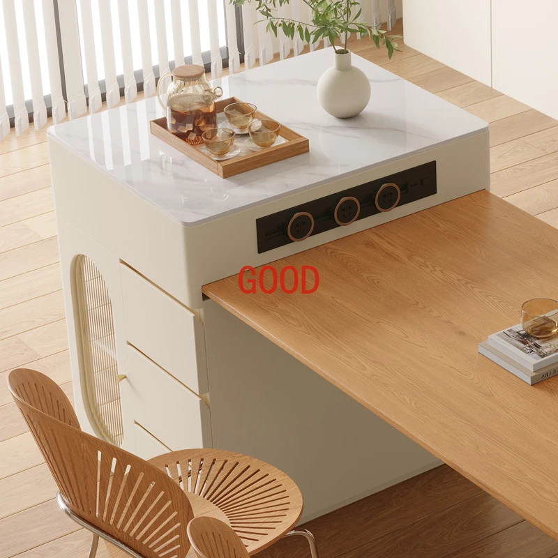 Cream wind rock slab island table retractable high-end finished kitchen guide table
