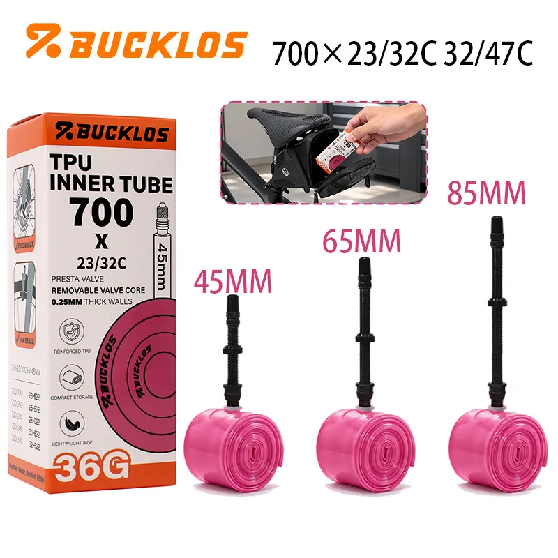 BUCKLOS TPU Bike Inner Tube 700C Gravel Road Bike Inner Tire 700x23/32C 700x32/47C TPU Tube 45mm 65mm 85mm Presta Valve
