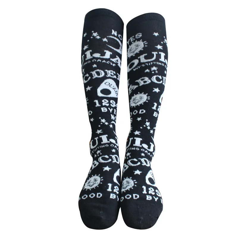 Dark Magic Star Moon Cartoon Letter Printed Sport Socks Casual Retro Long Black Socks for Female Women