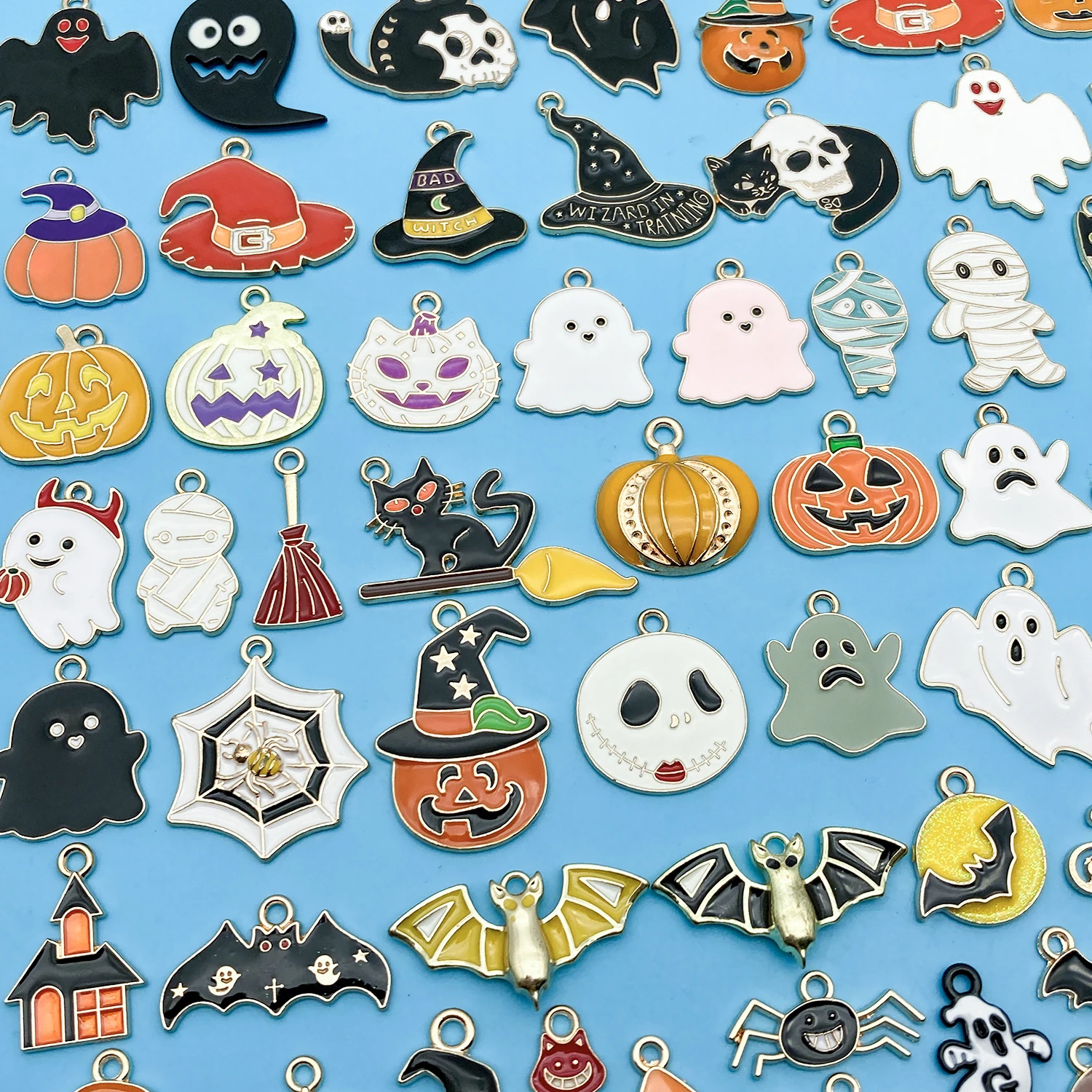 30pcs Dripping Zinc Alloy Halloween Pumpkin/Witch Hat/Ghost Series Charms Pendant Gift DIY Necklace Earrings Jewelry Accessories