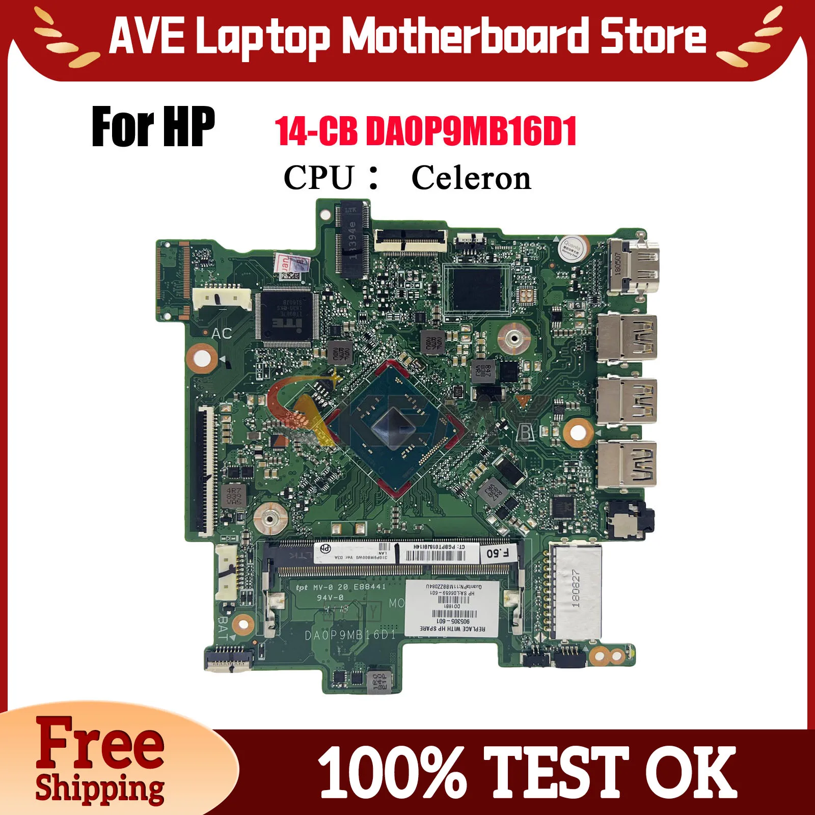 DA0P9MB16D1 Laptop Motherboard For HP Stream 14-CB With N3060 CPU DDR3 905306-601 L06659-601 100% Fully Tested