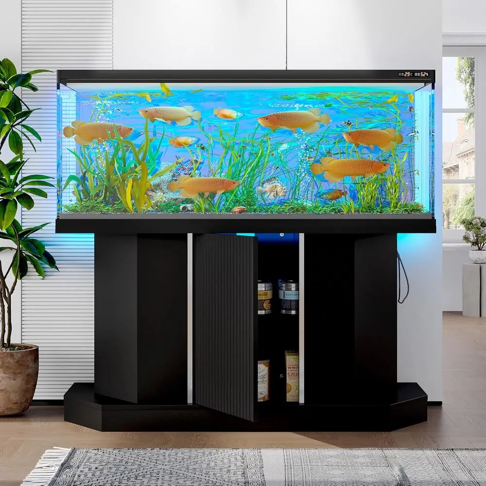 55-75 Gallon ish Tank Stand with Power Outlet, Heavy Duty Aquarium Stand with Storage Cabinet, or ish Tank, Turtle Tank, Reptile