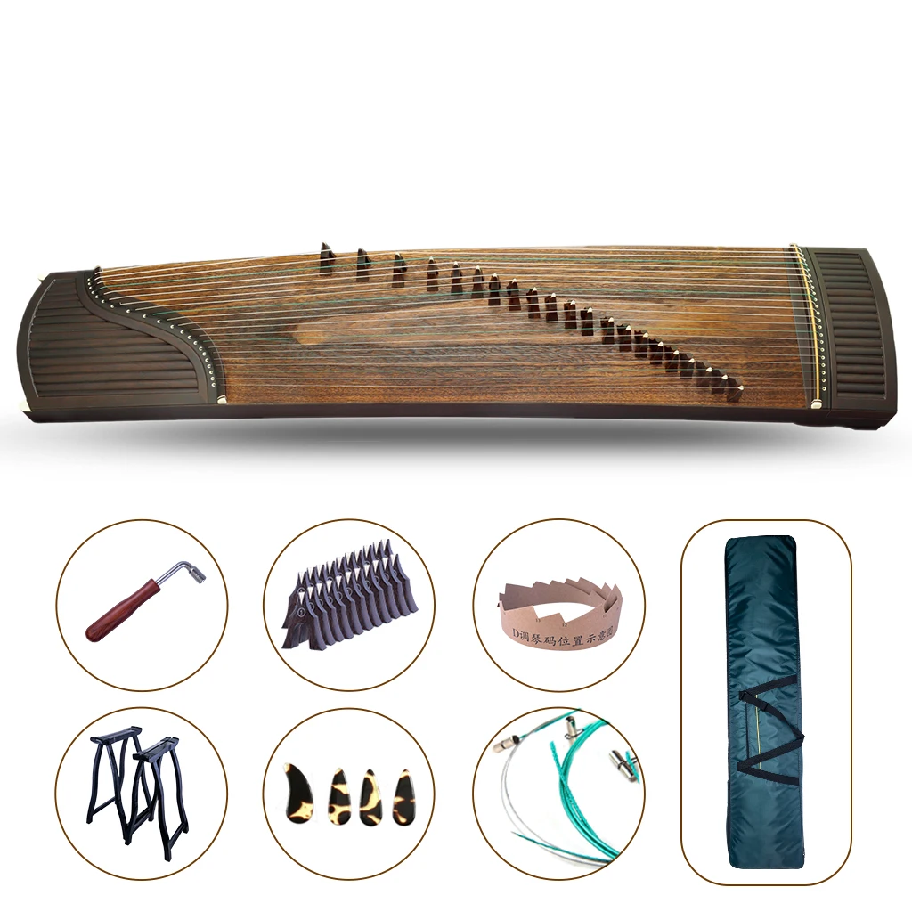 

LOOK Traditional Chinese Zither Instrument 21 Strings Guzheng Balck Sandalwood Set w/Guzheng Bridges Strings Nails Stands Bag