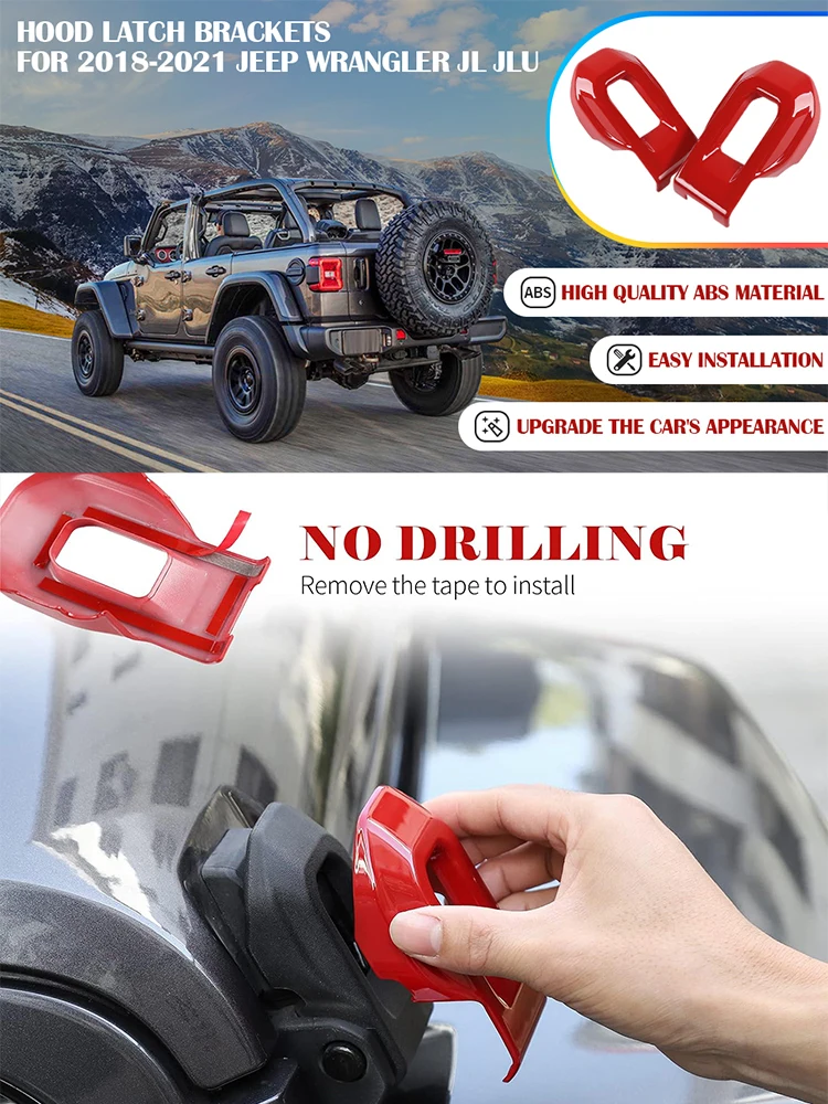 For Jeep Wrangler JL Gladiator JT 2018-2024+ Front Bumper Tow Hook Rubber Cover & Hood Lock Catch Latches Decoration Cover Trim
