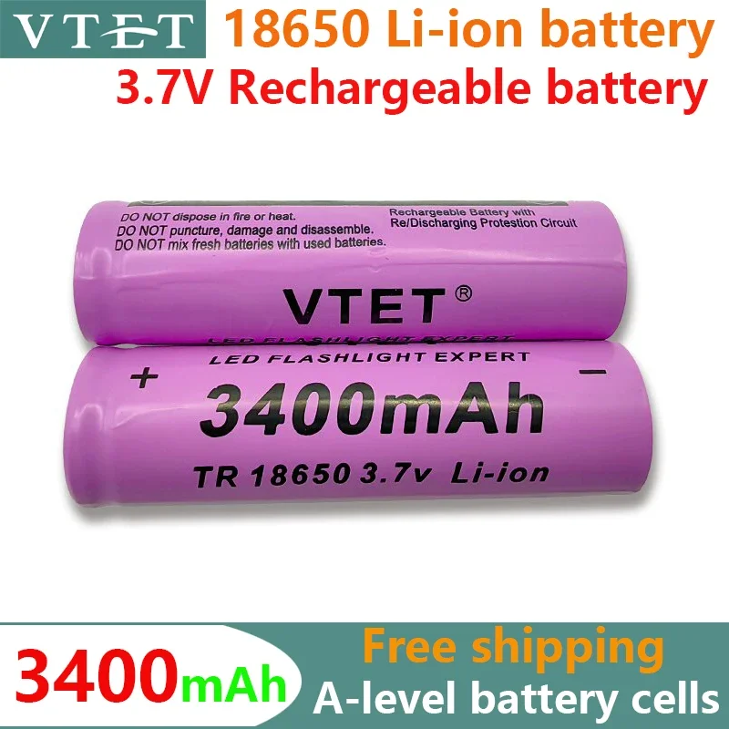 2025 New 18650 Battery Lithium Rechargeable  3400mAh Lithium Battery 3.7 V for Bright Flashlight Toy Rechargeable Battery