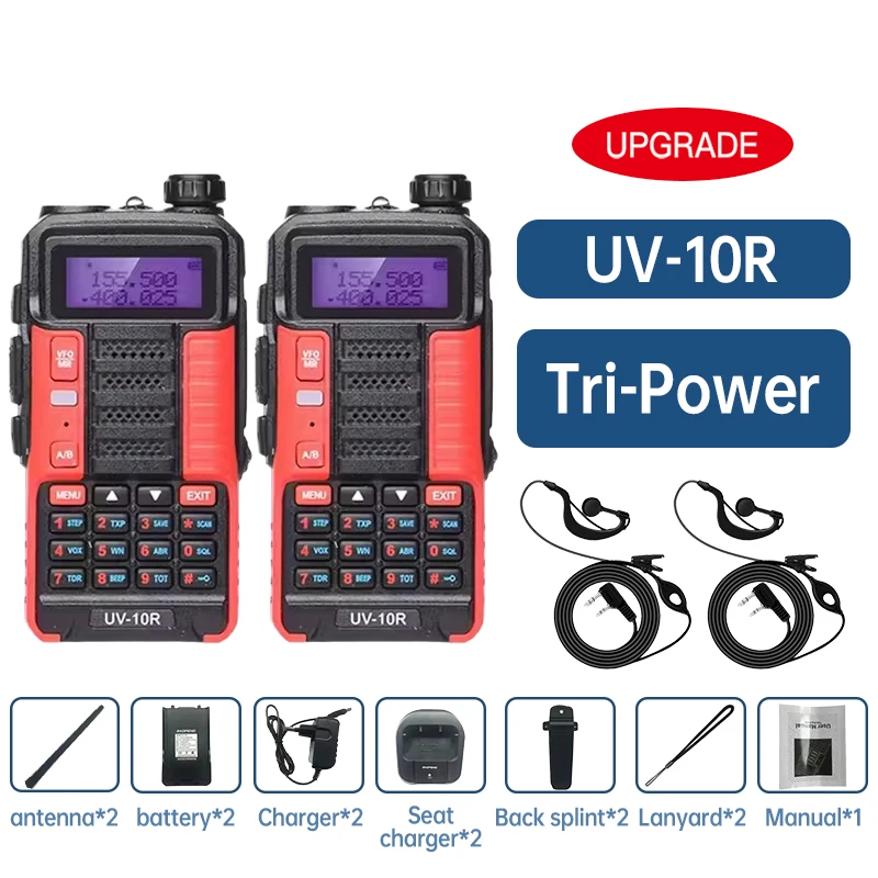 2 stuks Baofeng Uv 10r Professionele Walkie Talkies High Power Dual Band 2-weg Cb Ham Radio Hf Transceiver Vhf Uhf Bf UV-10R Nie
