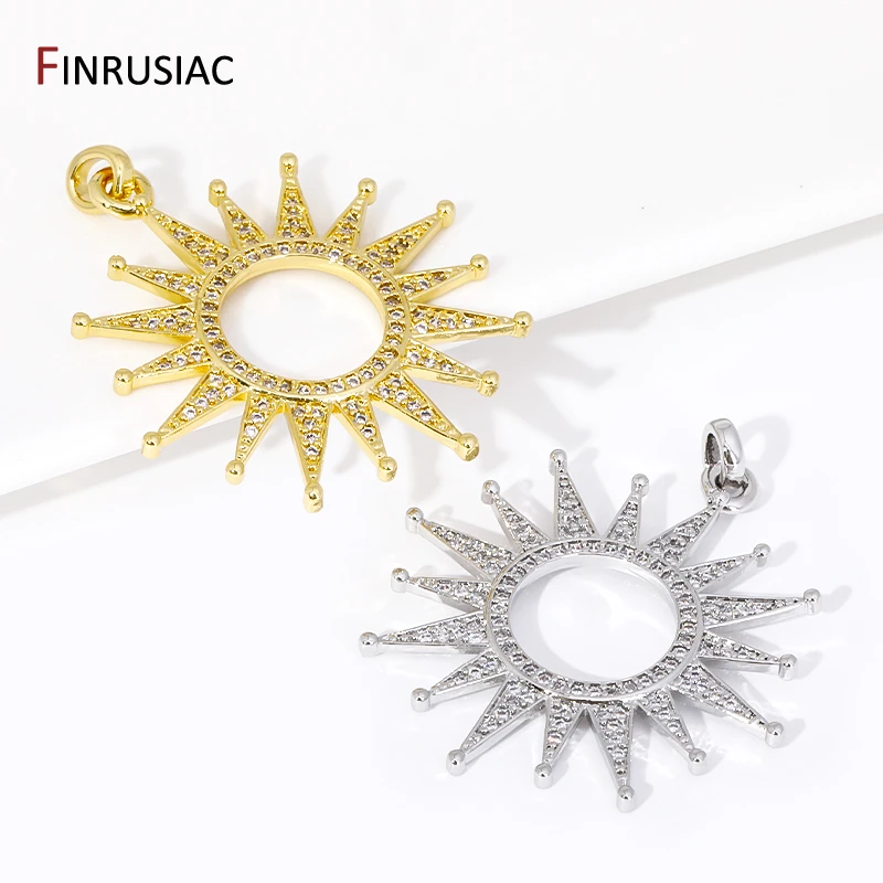 DIY Necklace Making Supplies 18K Gold Plated Brass Hollow Sun Pendant,Inlaid Zircon Sun Charms For DIY Jewelry Making Findings