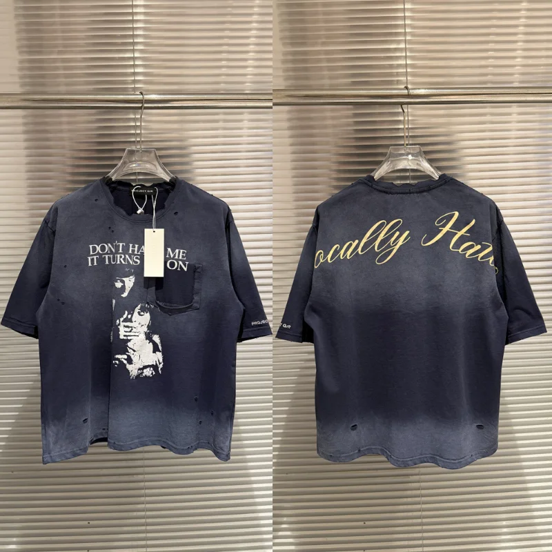 

Футболка с градиентным принтом в стиле ретро, с эффектом потертости и выцветания, с коротким рукавом, для тяжелой промышленности