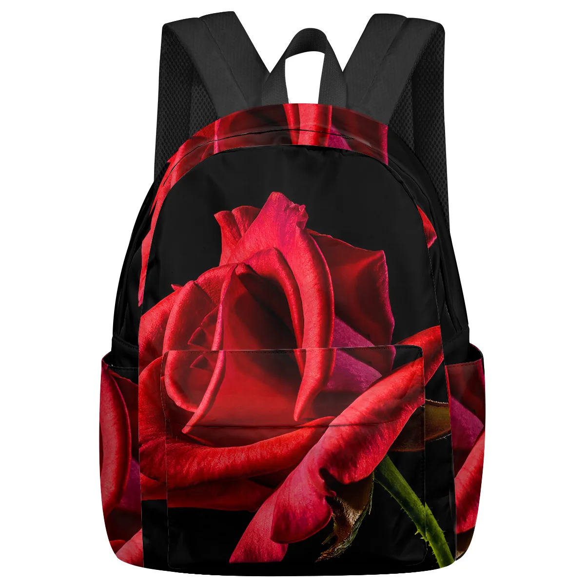 Red Rose Flower Black Women Man Backpacks Waterproof Travel School Backpack For Student Boys Girls Laptop Book Pack Mochilas