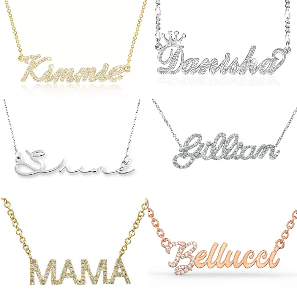 14k 18k gold plated sterling silver nameplate personalized necklace pendant custom name cz man 925 sterling silver necklace