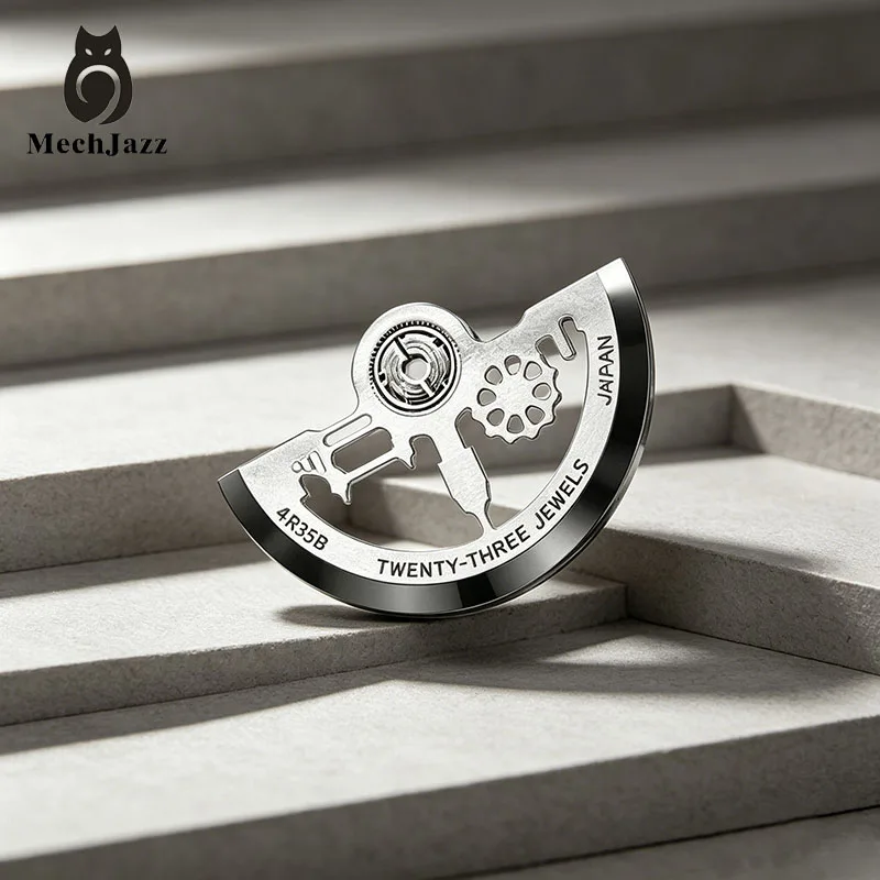 Two-tone Skeleton Automatic Rotor for Seiko NH35/NH36 Movement, City Pattern Hollow Engraved Oscillating Weight, Watch Mod Parts view 3