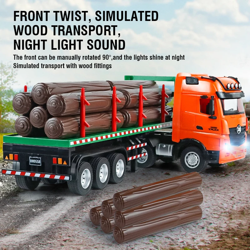 HUINA 1:18 9Channel Remote Control Truck Wood Transporter Semi-Alloy Locomotive Sound Lights RC Transporter Truck Children's Toy