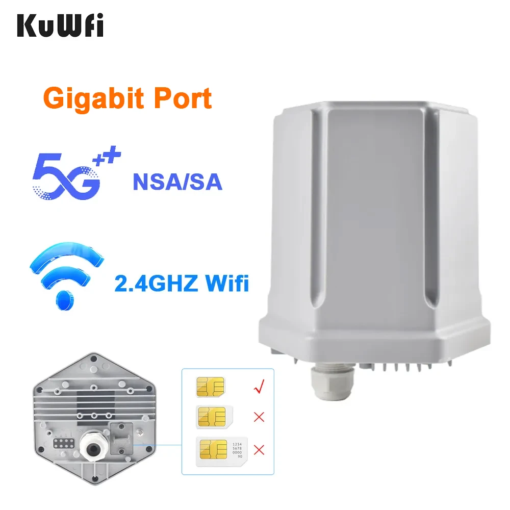 Kuwfi 5G CPE Router IP66 Outdoor Waterproof Wifi Router 3GPP NSA/SA 4G LTE Cat19/18 with POE Gigabit Ethernet Port SIM Card Slot