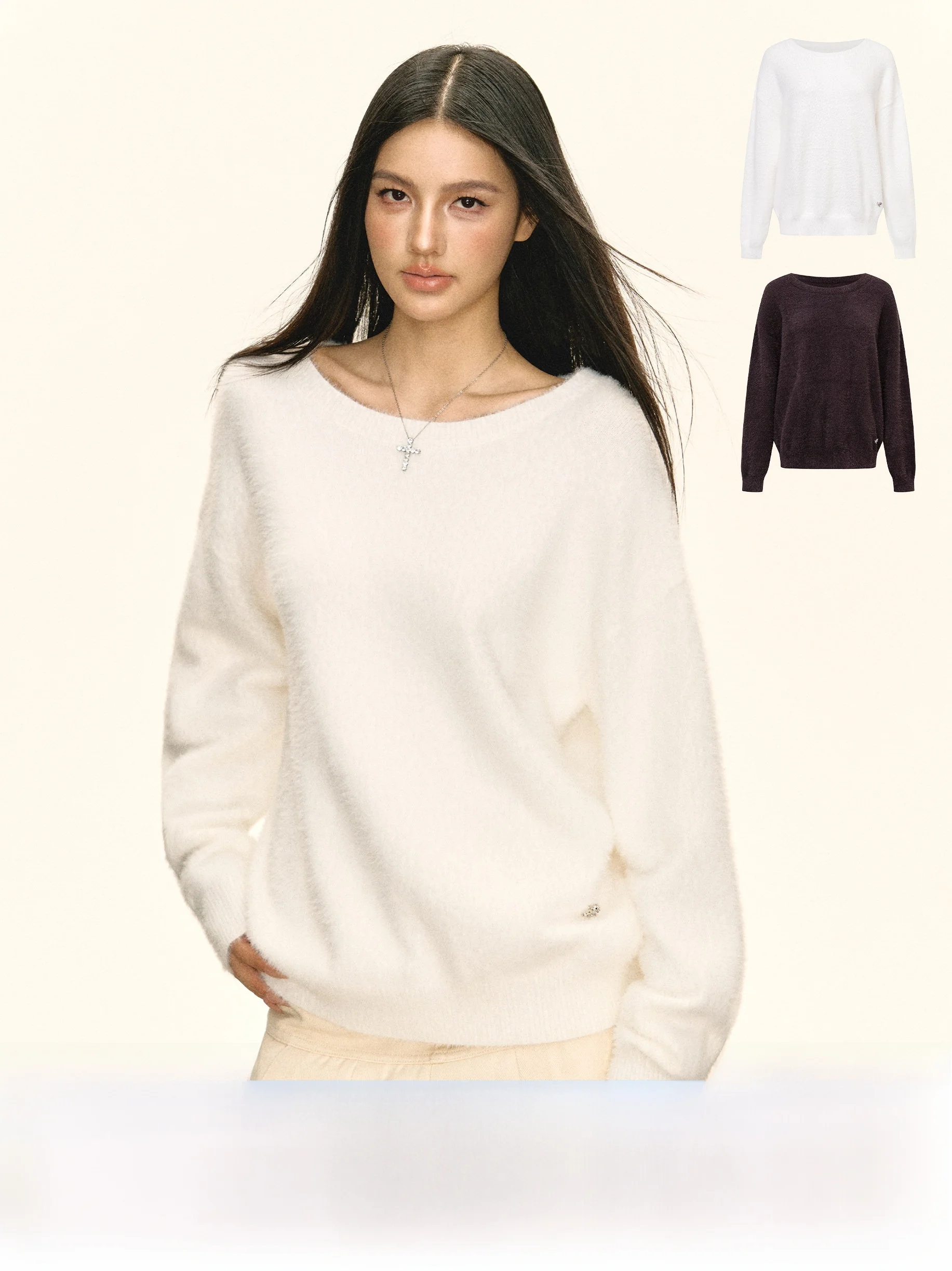 

Ariseism: Американский ретро-свитер с круглым вырезом для женщин, свободный крой, весенняя новинка, уличный стиль, длинный рукав, однотонный, повседневная одежда