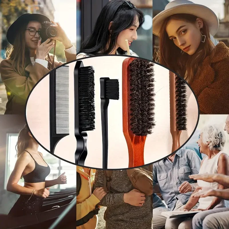 5/4 Uds. Cepillos para el cabello lisos, cepillo de cerdas para el cabello, cepillo de Control de bordes, peine para burlas, cepillo para el