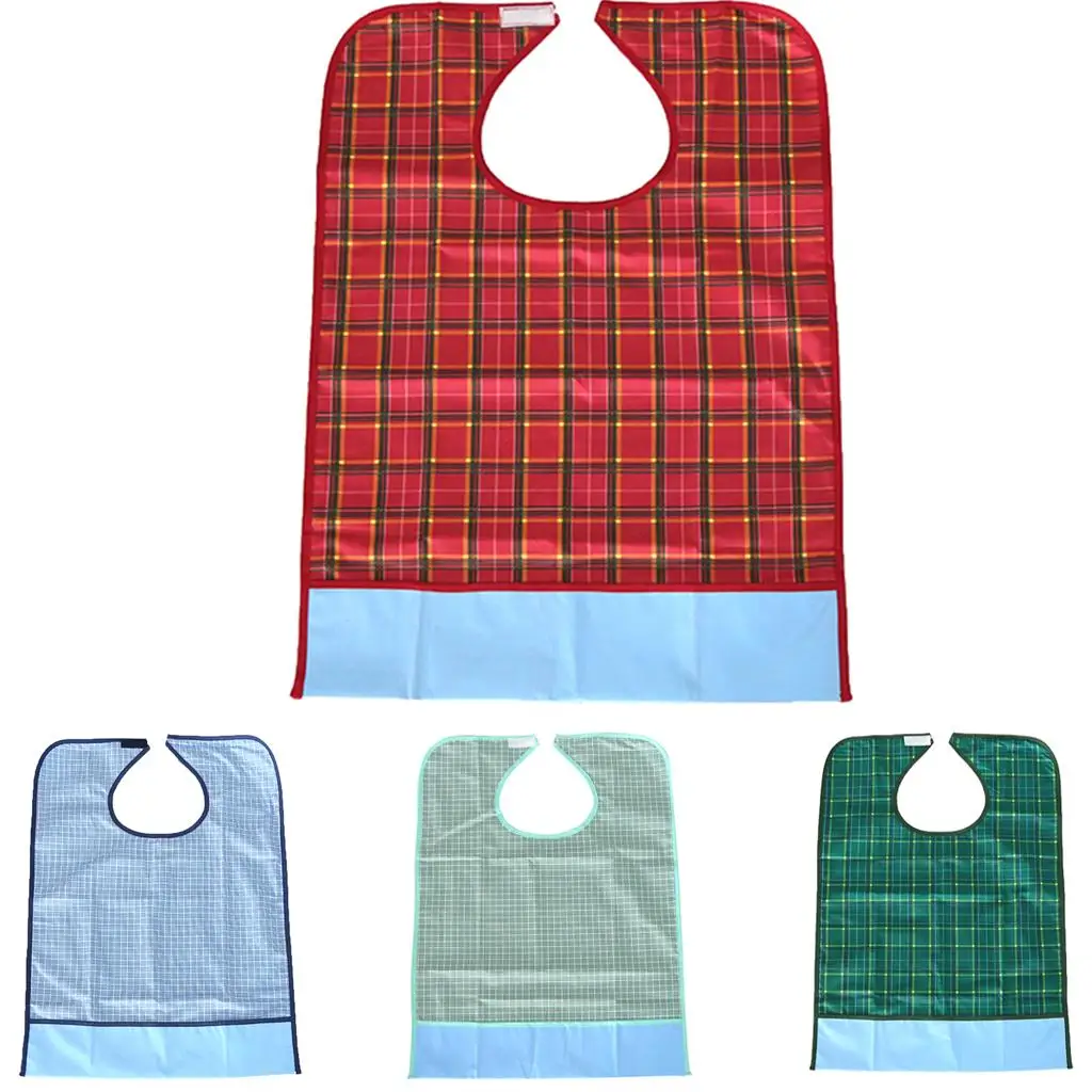 Grande PVC reutilizável adulto Mealtime Bib, Avental protetor com padrão de grade, roupas incapacitáveis, impermeável, 3 cores