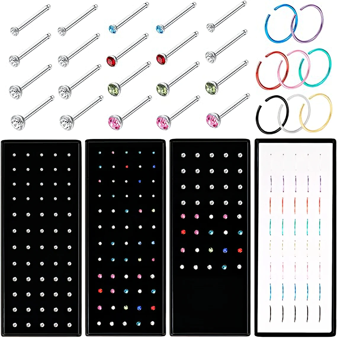 Crystal C Shape Nose Ring Set para Mulheres, Aço Inoxidável, Multicolor Bend, Stud Piercing, Moda, 40 Pcs, 60 Pcs