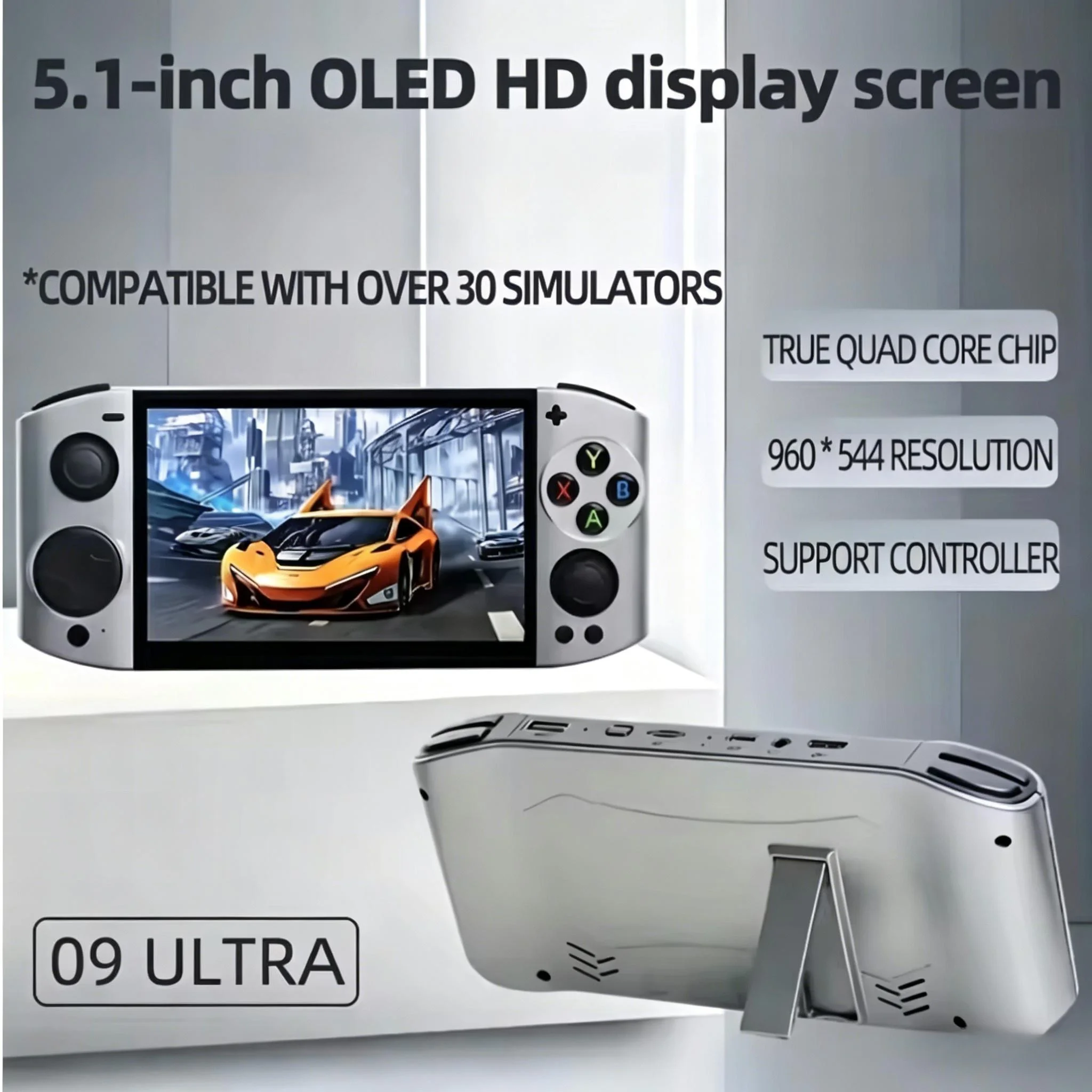 09 ultra Handheld Gaming Console 5.1 Inch IPS Screen Dual Analog Joysticks Large Capacity Battery with 64GB/128GB for Retro Game