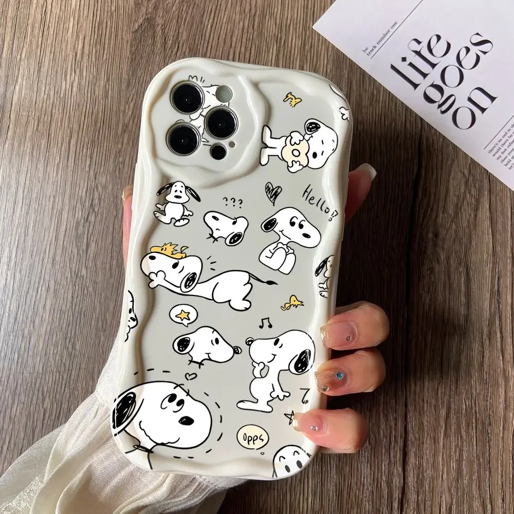 Cartoon Dog S-Snoopys Phone Case for iPhone 16 15 14 Plus 13 12 Mini 11 Pro Max X Xs XR 7 8 3D Creamy Wave Soft Cover