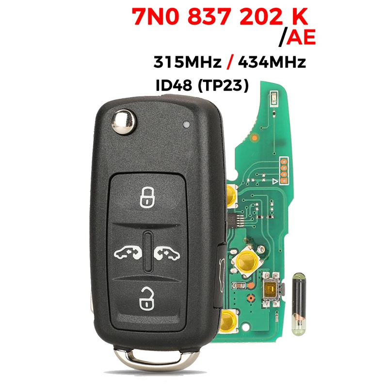 

jingyuqin 7N0837202K /F/AE Remote Car key 315/434Mhz For VW Sharan Multivan Caravelle Transporter ID48 NON-KEYLESSGO 5K0837202AD