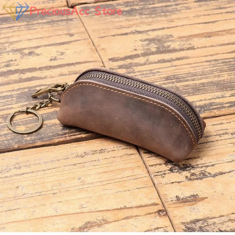 Retro Leather Zipper Coin Bag Simple Clutch Wallet Credit Card Holder Key Bags Men Money Change Pouch Business Wallet Gifts
