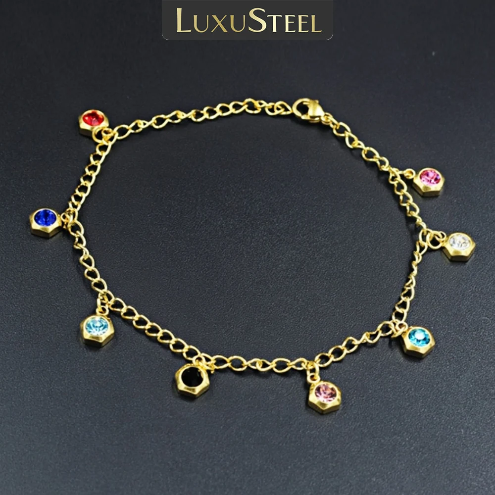LUXUSTEEL Crystal Anklets for Women Bracelet on Leg Stainless Steel Women's Chain Anklets Accessories Wedding Party Jewelry