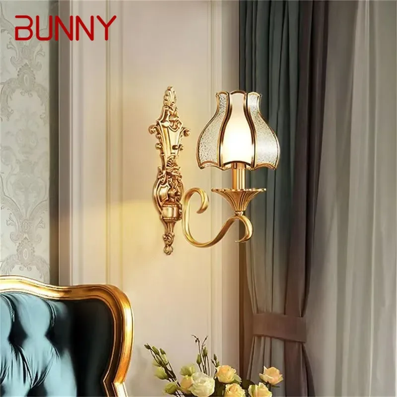 BUNNY Contemporary Brass Wall Lamp American Retro LED Living Room Bedroom Study Room Hotel Villa Model Room Hall Way Aisle Ligh