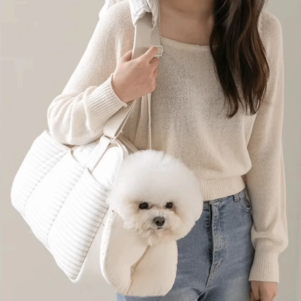 Portable Pet Carrier Bag Breathable Mesh One-Shoulder Strap Pet Travel Bag Large Capacity Warm Lining Small Dog Carrier Bag