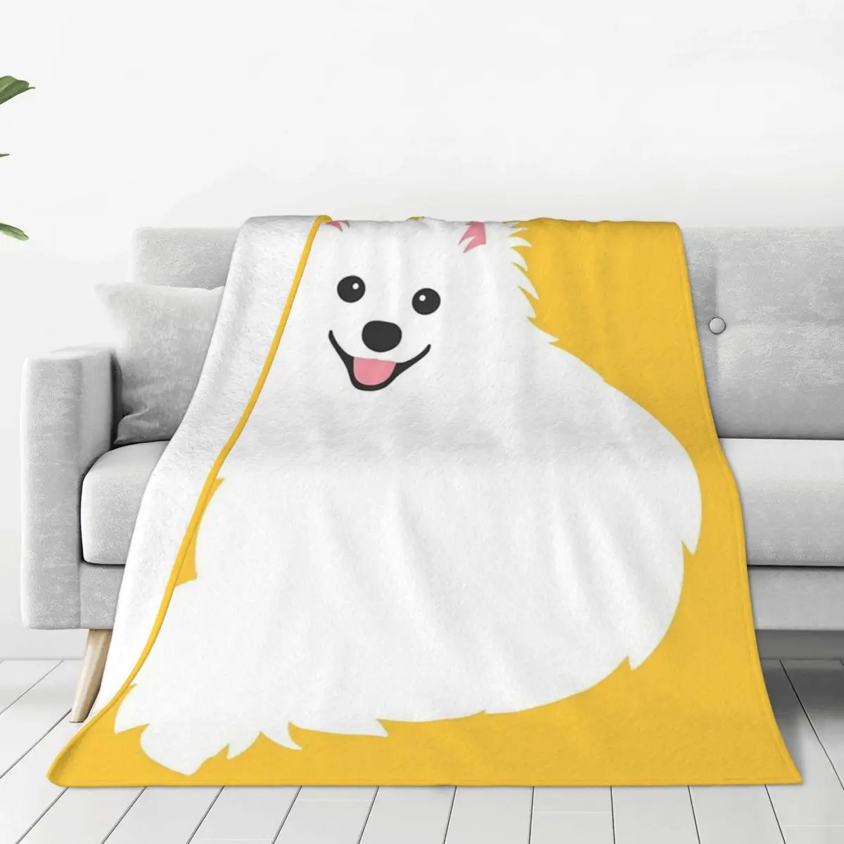 Curious White Spitz Puppy Dog Blanket Flannel Multi-function Sofa Throw Blankets For Couch Bedding Throws Bedspread Quilt