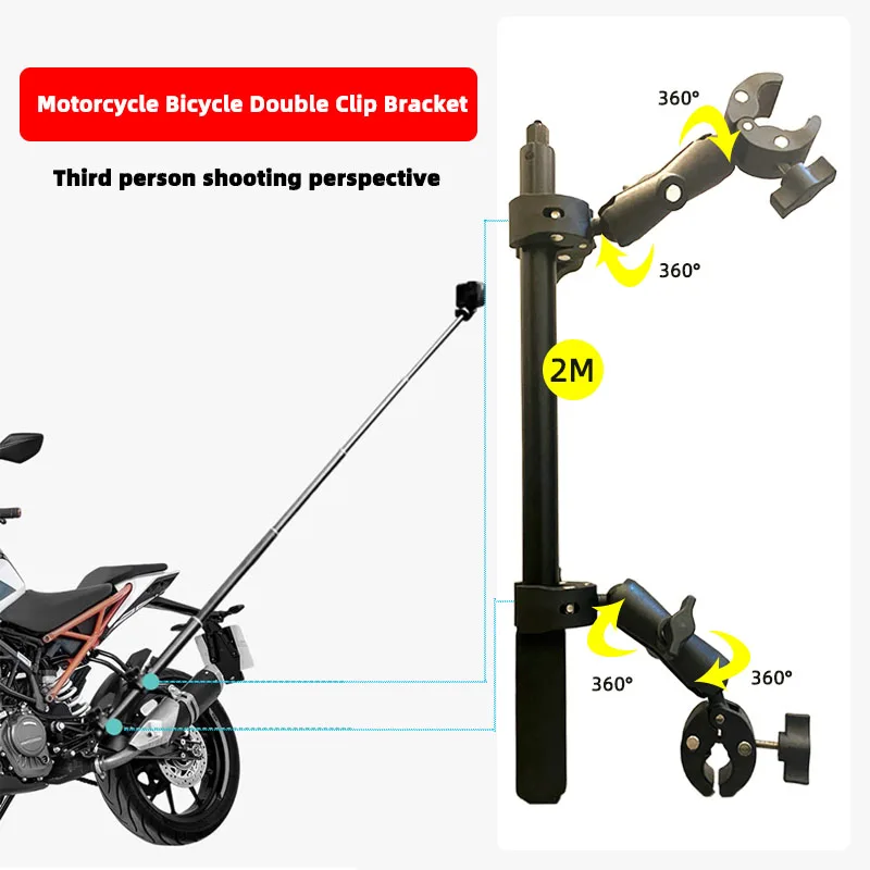 for Insta360 One X2 X3 Motorcycle Bicycle Monopod Handlebar Double Clip Bracket for GoPro 11 10 9 Selfie Stick Camera Accessory