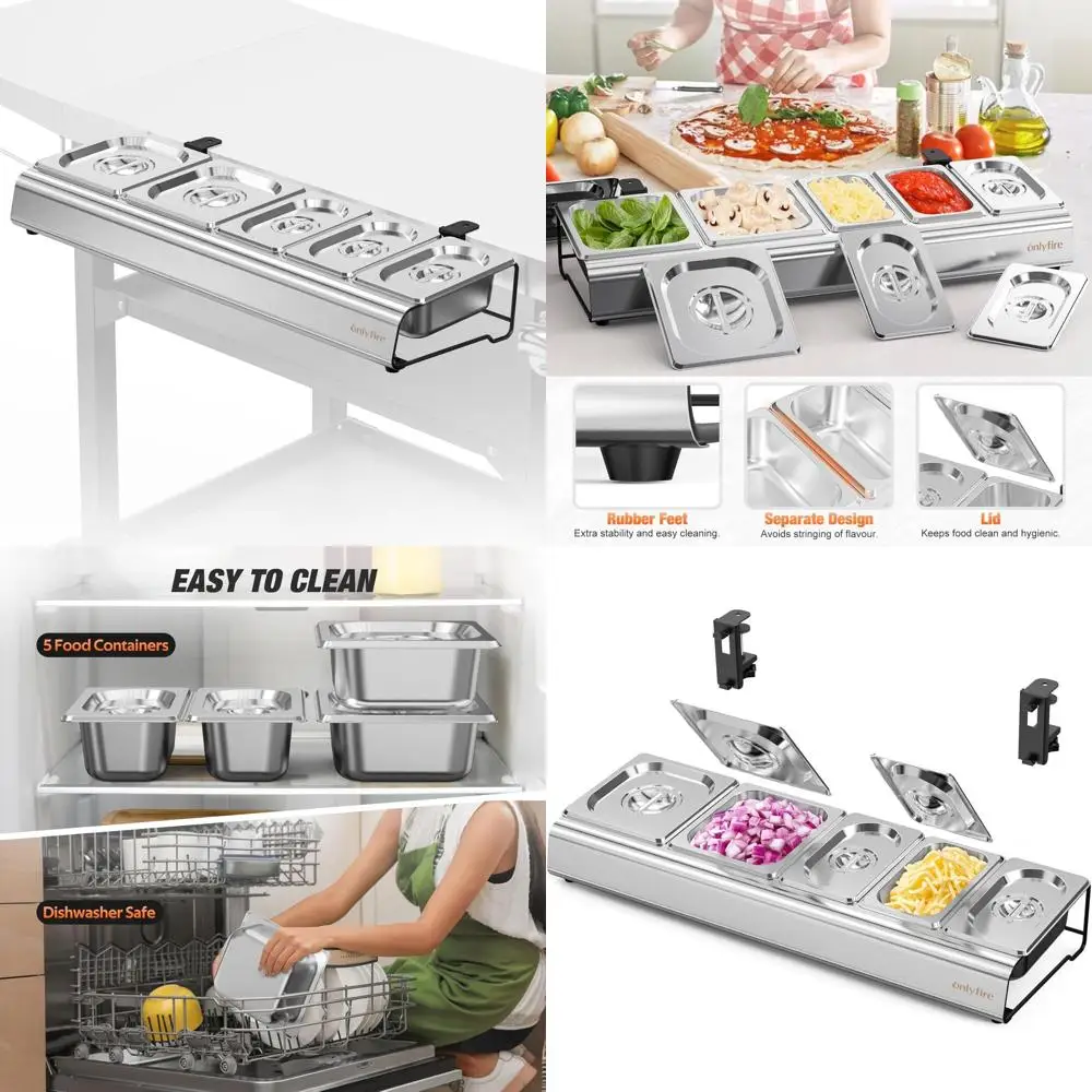 

Stainless Steel Pizza Topping Dispenser with Lid, Condiment Holder for Grill and Outdoor Oven Tables