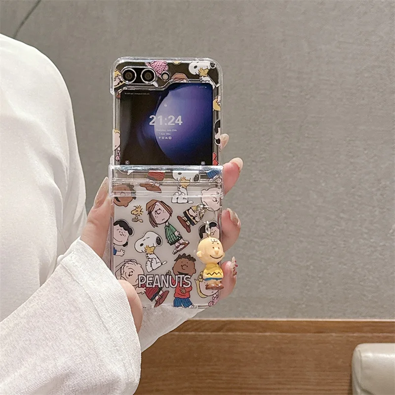 Anime interesting full Screen Snoopy Sunglasses Charlie Brown  Phone Case For Samsung ZFlip 3 4 5 6 7 8 funny Cute Snoopy Cover