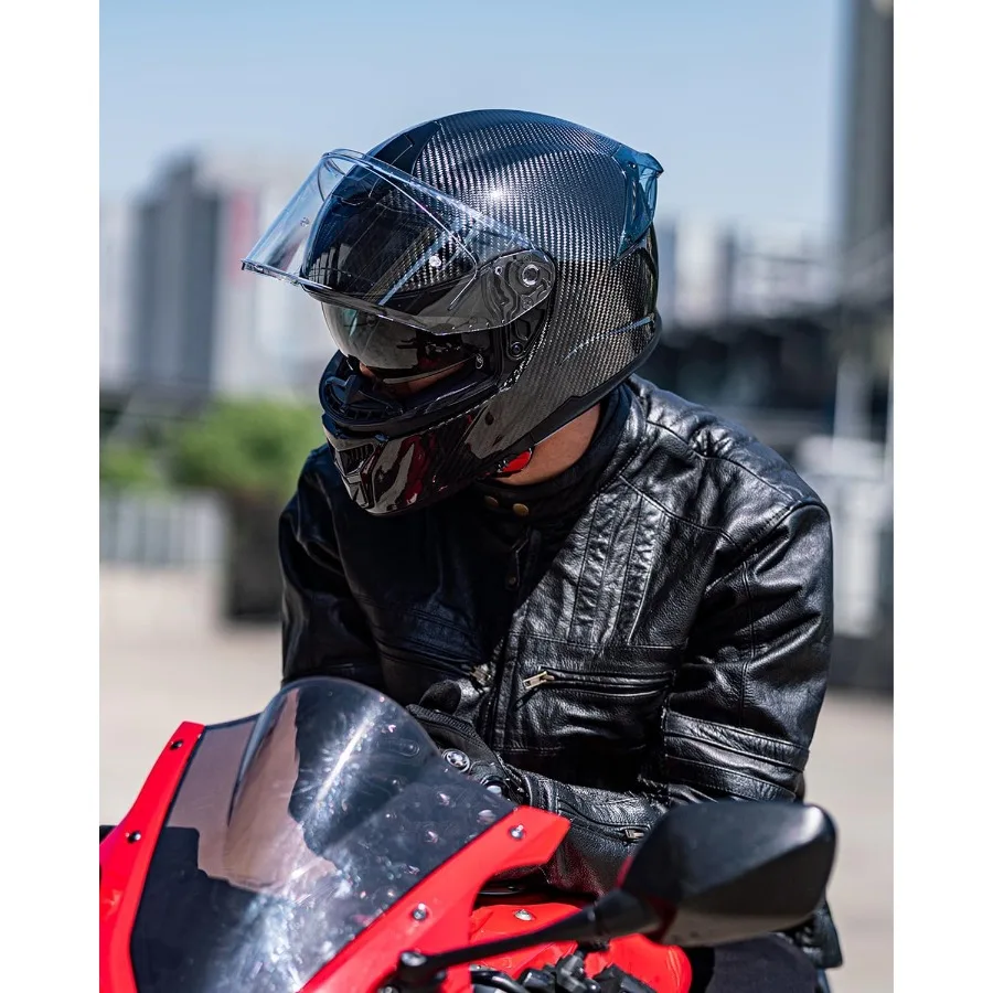 خوذات الدراجات النارية من ألياف الكربون خفيفة الوزن لكامل الوجه خوذة مزدوجة مع قفل خلفي متوافق مع ركوب الشوارع و #6