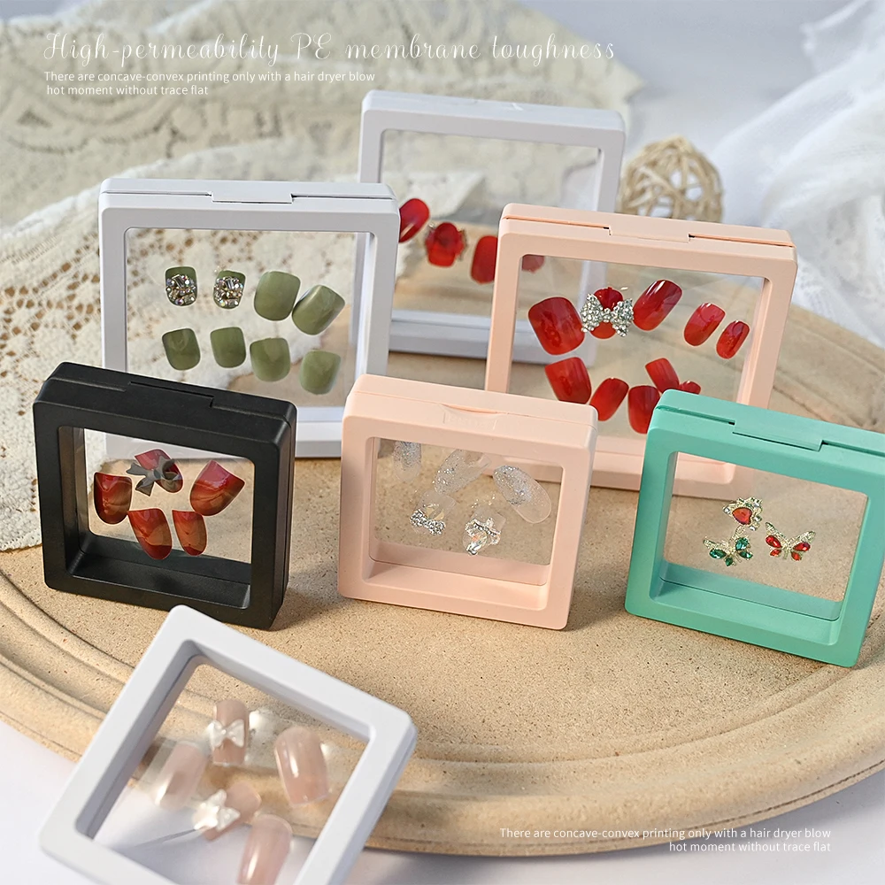 7/8.8cm Press On Nail Packaging Boxes - Premium Clear Floating Display Nail Jewelry Storage Box- PE Film Nail Tips Package Cases