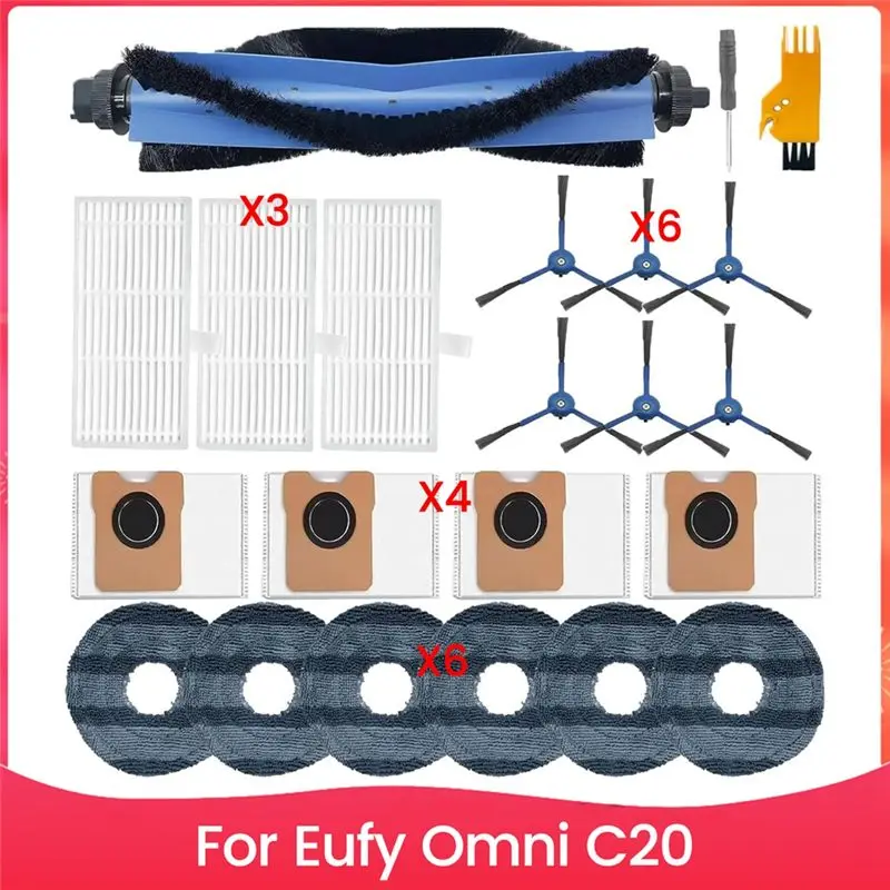 

Комплект аксессуаров B64B для пылесоса Eufy Omni C20: основная и боковые щетки, HEPA-фильтр, салфетка для влажной уборки, мешок для сбора пыли, сменные запчасти