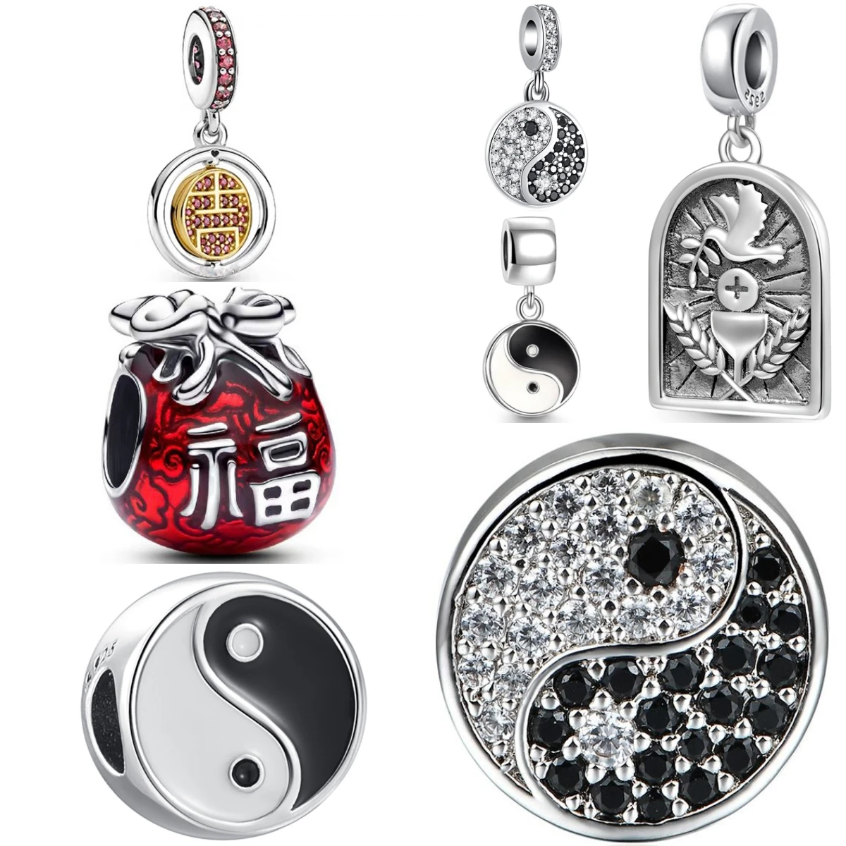 

Новый серебро 925 пробы, схема Тайцзи, Голубь мира, счастливая сумка, очаровательное украшение, оригинальный браслет, аксессуары, ювелирные изделия для женщин, подарок