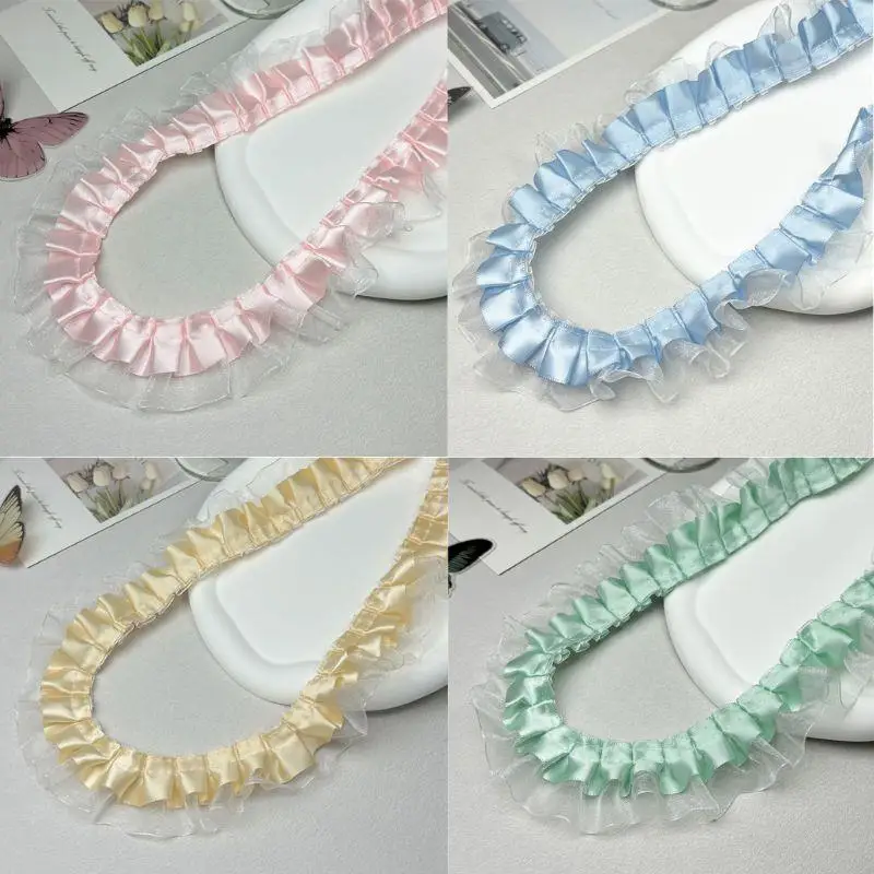 1 متر 4 سنتيمتر واسعة الأورجانزا الساتان مطوي شريطة من الدانتيل لوليتا أكياس النسيج الزخرفية كشكش تقليم DIY Ita حقيبة ديكور مواد التعبئة والتغليف #1