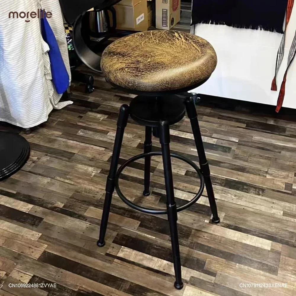 Retro Iron Bar Chair Counter Stools Rotating Lifting Adjust Seating Height 70-90cm Stool Modern Minimalist Backrest Furniture