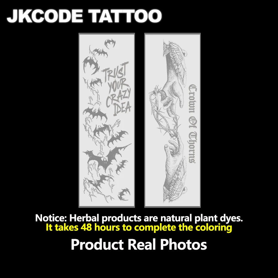 방수 디자인 반영구 문신, 할로윈 문신-고딕 스타일 박쥐 패턴-목, 손, 손가락용 남성용 문신 임시 문신은 15일 동안 지속됩니다.