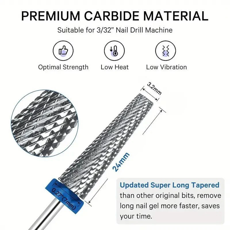 1pc Extended Upgrade 5-in-1 Tungsten Steel Nail Grinding Head with 3/32 Inch Universal Handle Five Grinding Degrees Options for