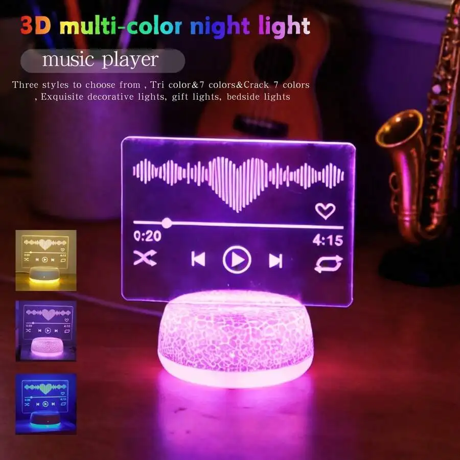 

1pc 3D Night Light Music Player Effect Lamp, USB Powered Multicolor Dreamlike Lamp, Music Ambiance Light, Home Bedroom Living Room Nightstand Decor, Perfect Decorative Lighting Gift