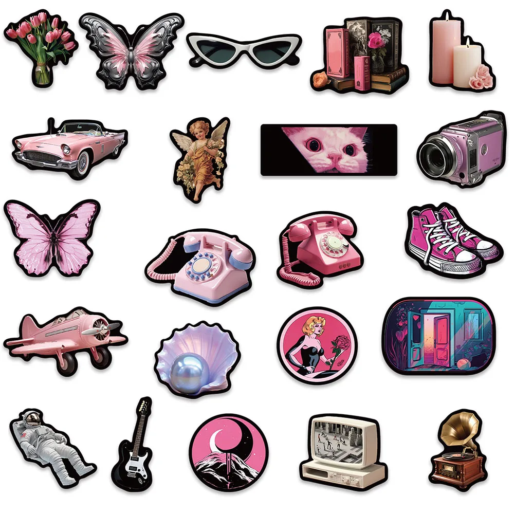 50pcs Y2K Stickers For Girls Ins Style Pink Black Aesthetic Waterproof Graffiti For Guitar Phone Luggage Vinyl Laptop Decals