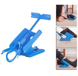 Blue Portable Sock Slider Aid Helper Kit Helps Put Socks On Off No Bending Shoes Horn Suitable Socks Foot Flexible Brace Support
