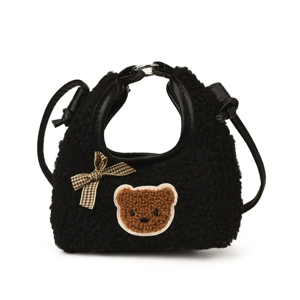 

Thickened Cute Crossbody Bag Cartoon Shoulder Pouch Bear Bow Handbag Lamb Wool Purse Mini Shoulder Bag Autumn Winter