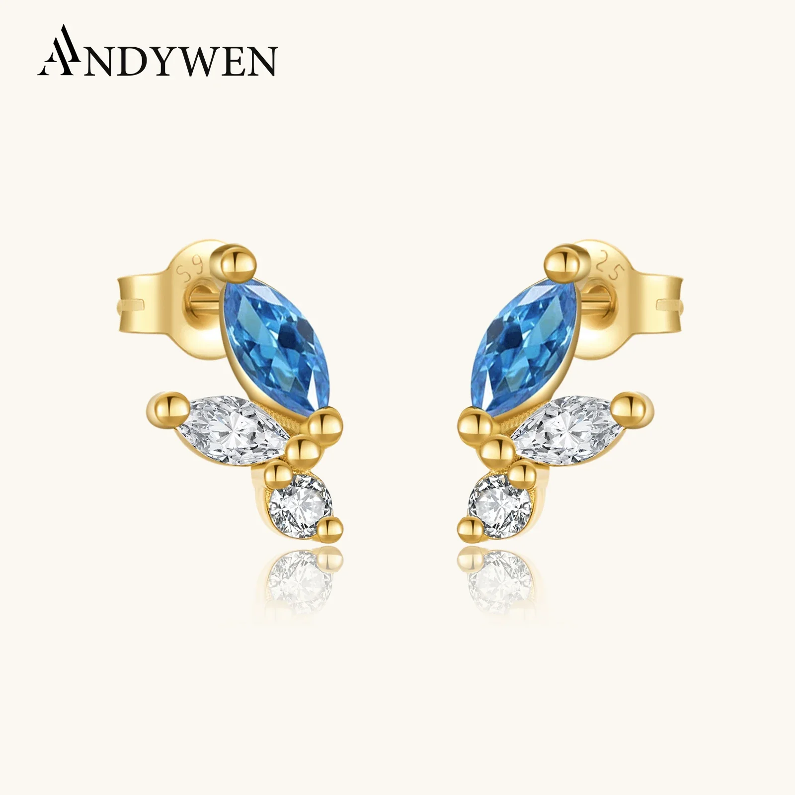 

Серьги ANDYWEN с позолотой 925, ювелирные изделия с синим и белым цирконием маркизы, свежий летний подарок для женщин