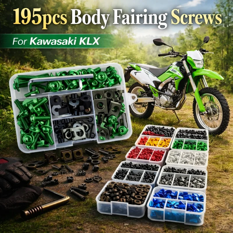 

195pcs Motorcycle Fairing Bolts Body Screws Nuts For Kawasaki KLX230 KLX 230 KLX300 KLX 300 140 Kit Aluminum CNC Fasteners Clips
